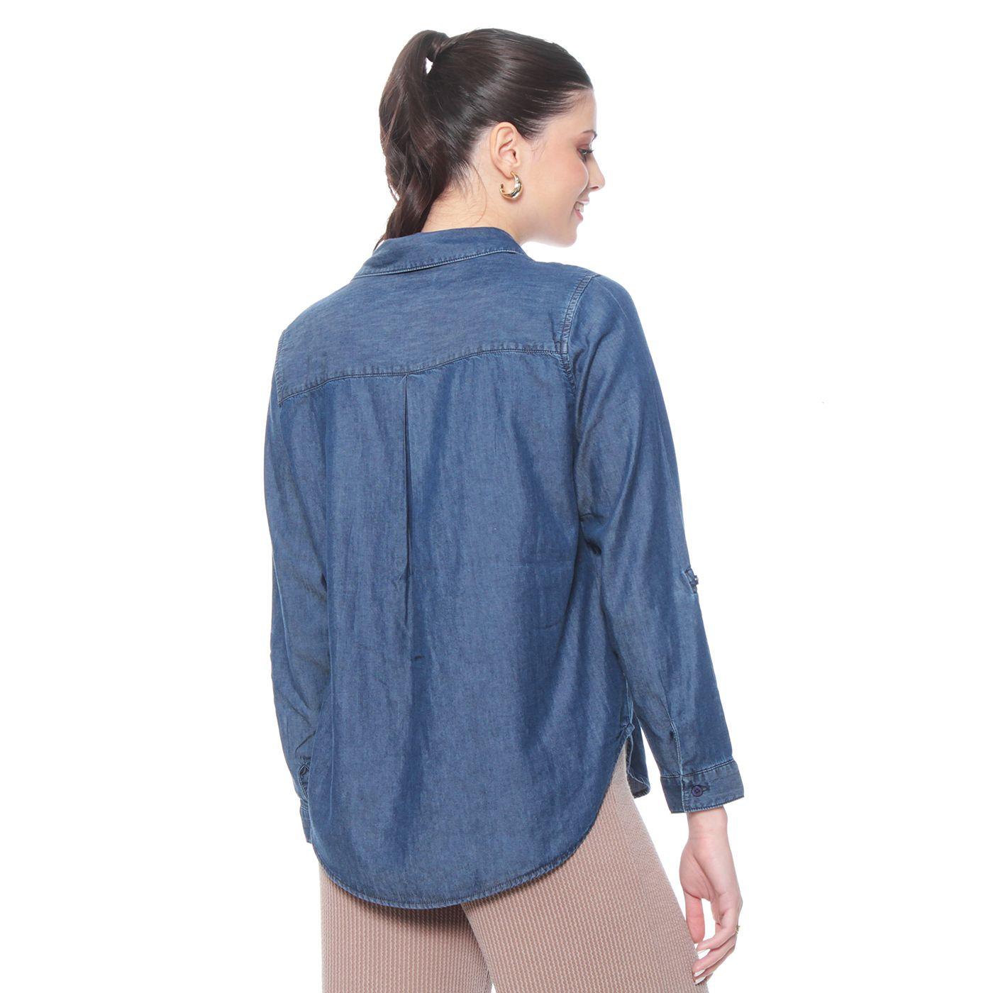 Blusa Manga Larga Lyocell Abotonada En El Delantero Y Bolsillos-6