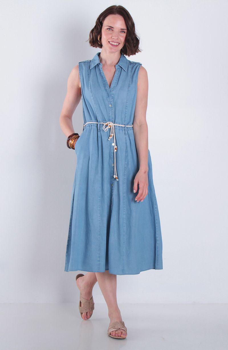 Vestido Sin Manga Lyocell Con Lazo En Cintura-1