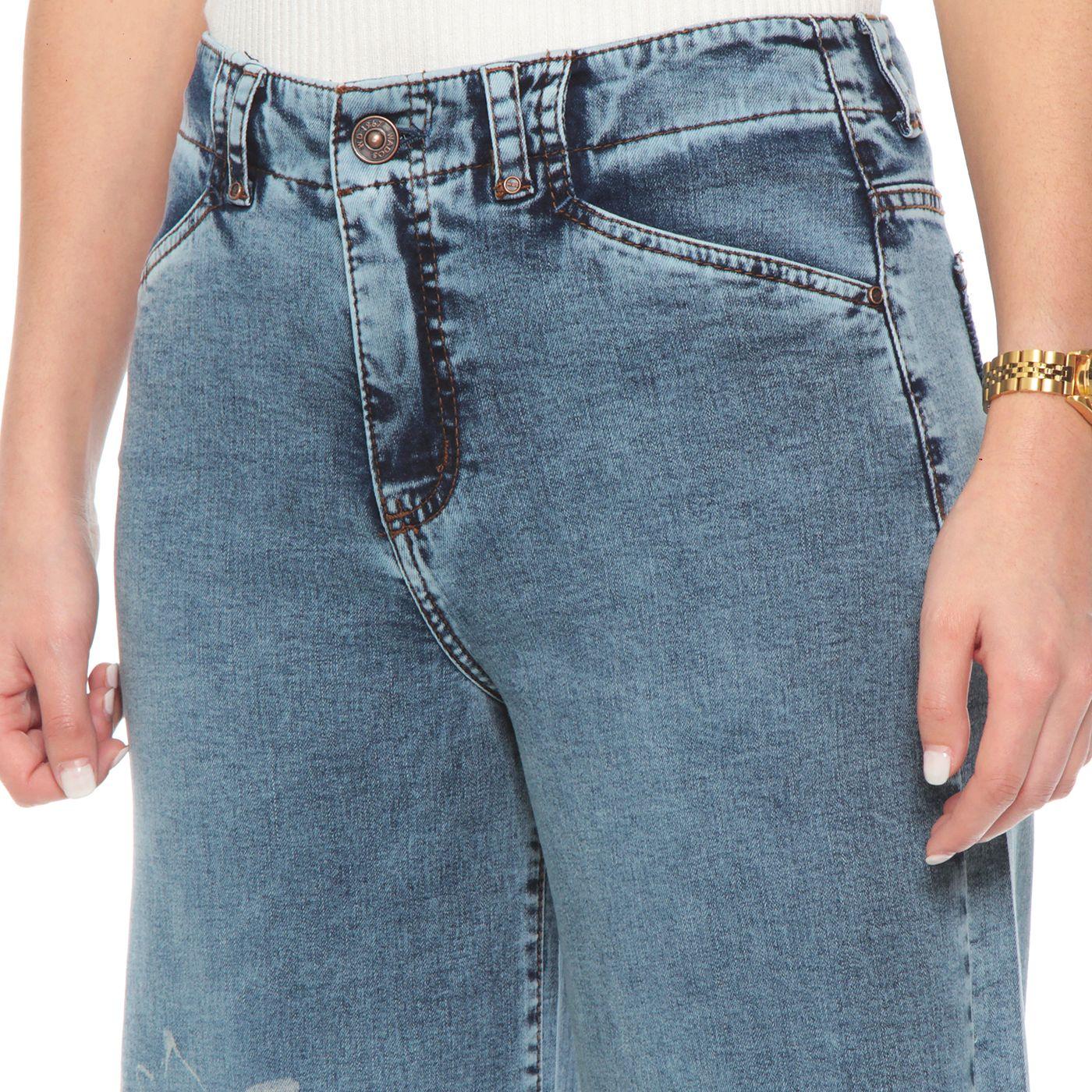 Jeans Wide Leg Tiro  Alto Print Pretina 1 Boton-2