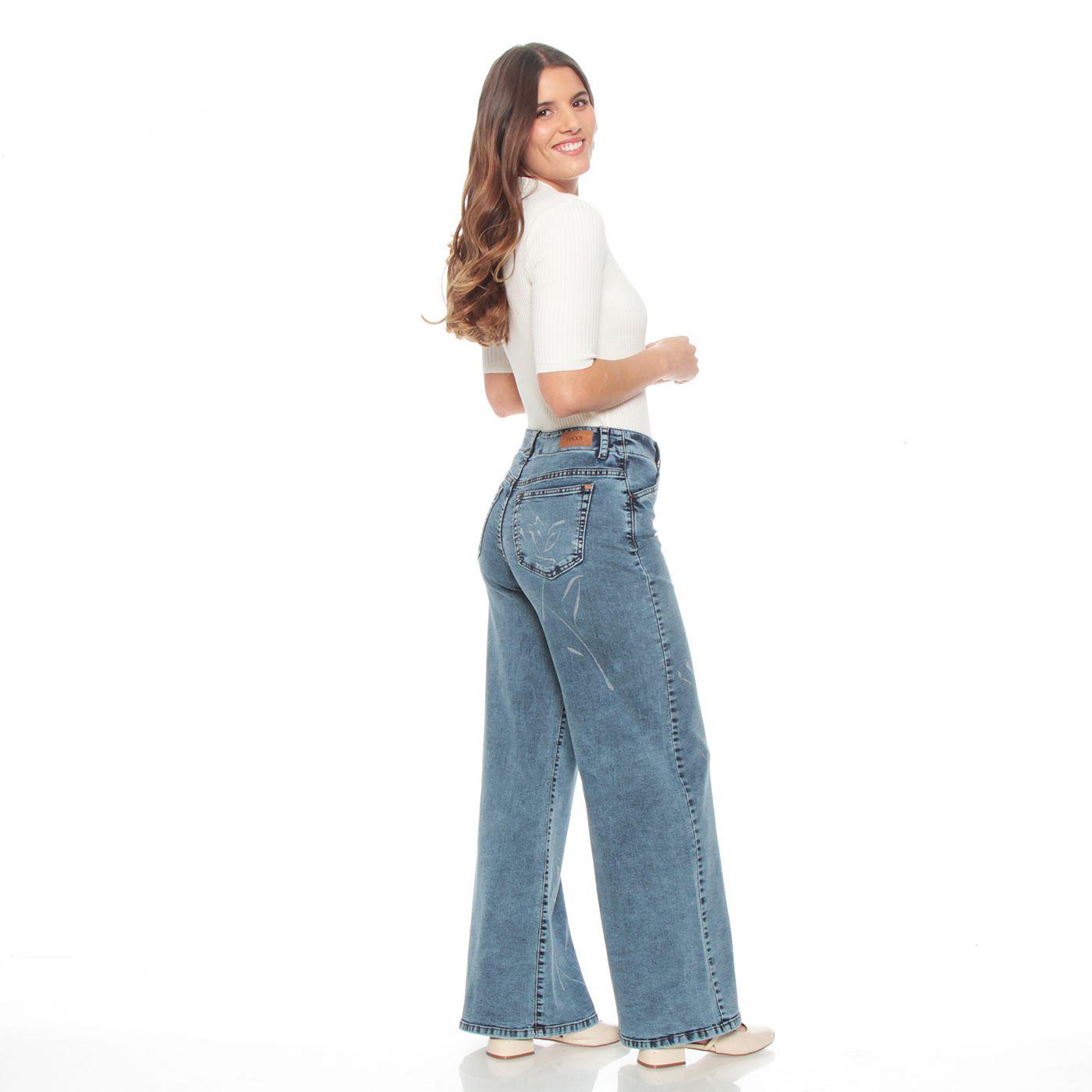 Jeans Wide Leg Tiro  Alto Print Pretina 1 Boton-5