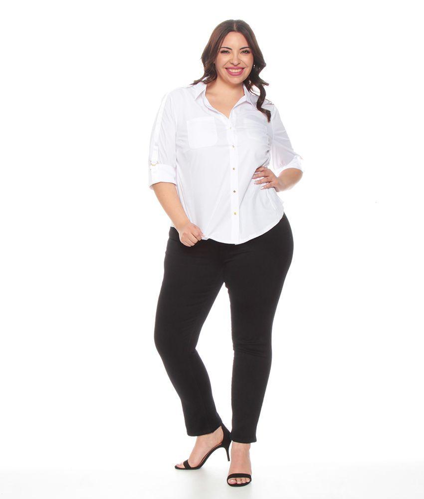 Blusa Manga Larga Con Tela De Punto En Los Costados Delantero Abotonad-4
