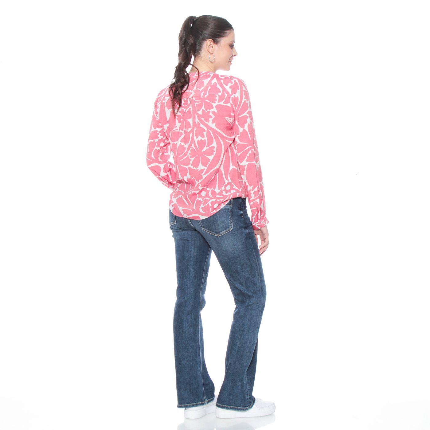 Blusa Manga Larga Estampada  Abotonada En Delantero-4