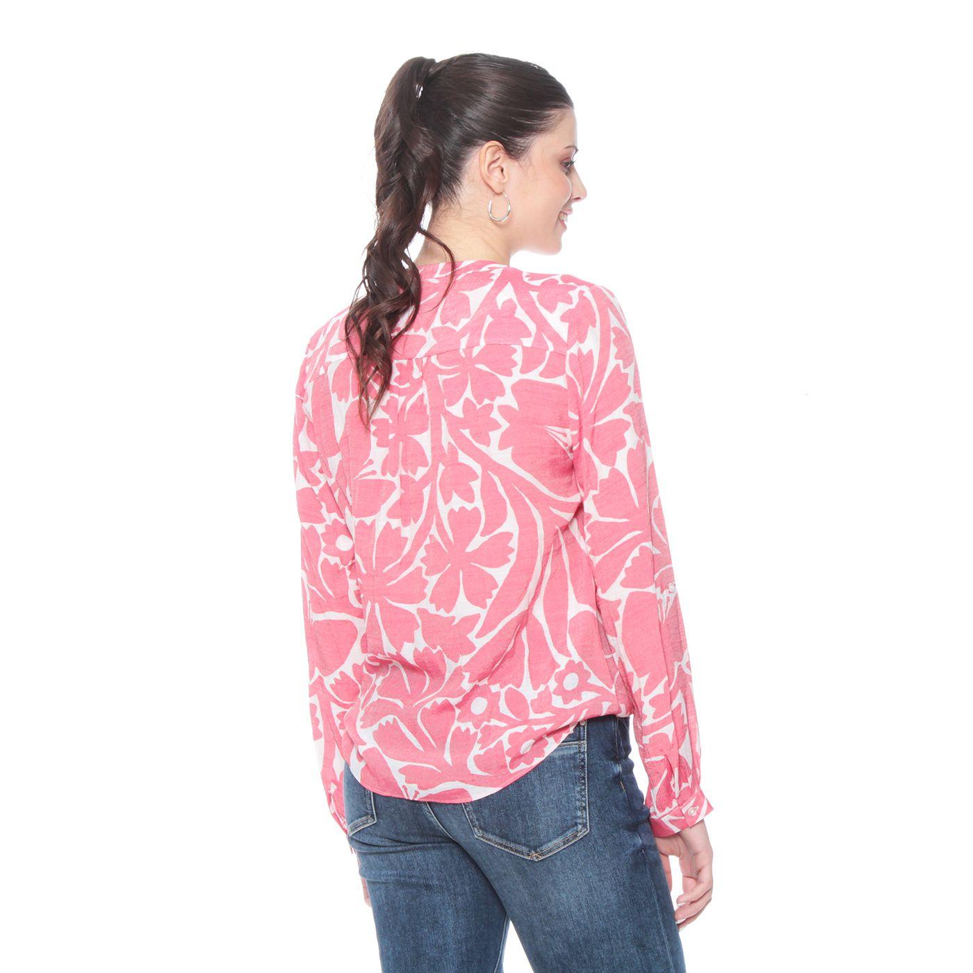 Blusa Manga Larga Estampada  Abotonada En Delantero-5