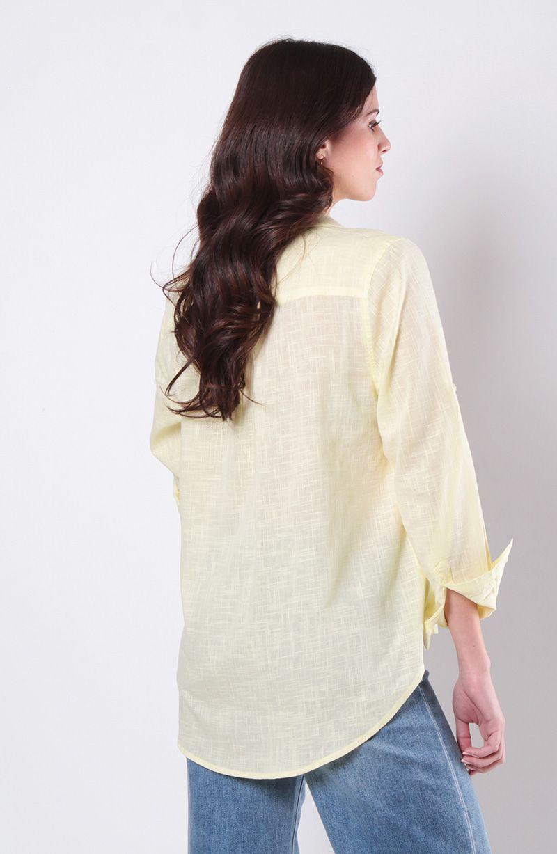 Blusa Manga Larga Abotonada En Delantero Y Bolsillo-2