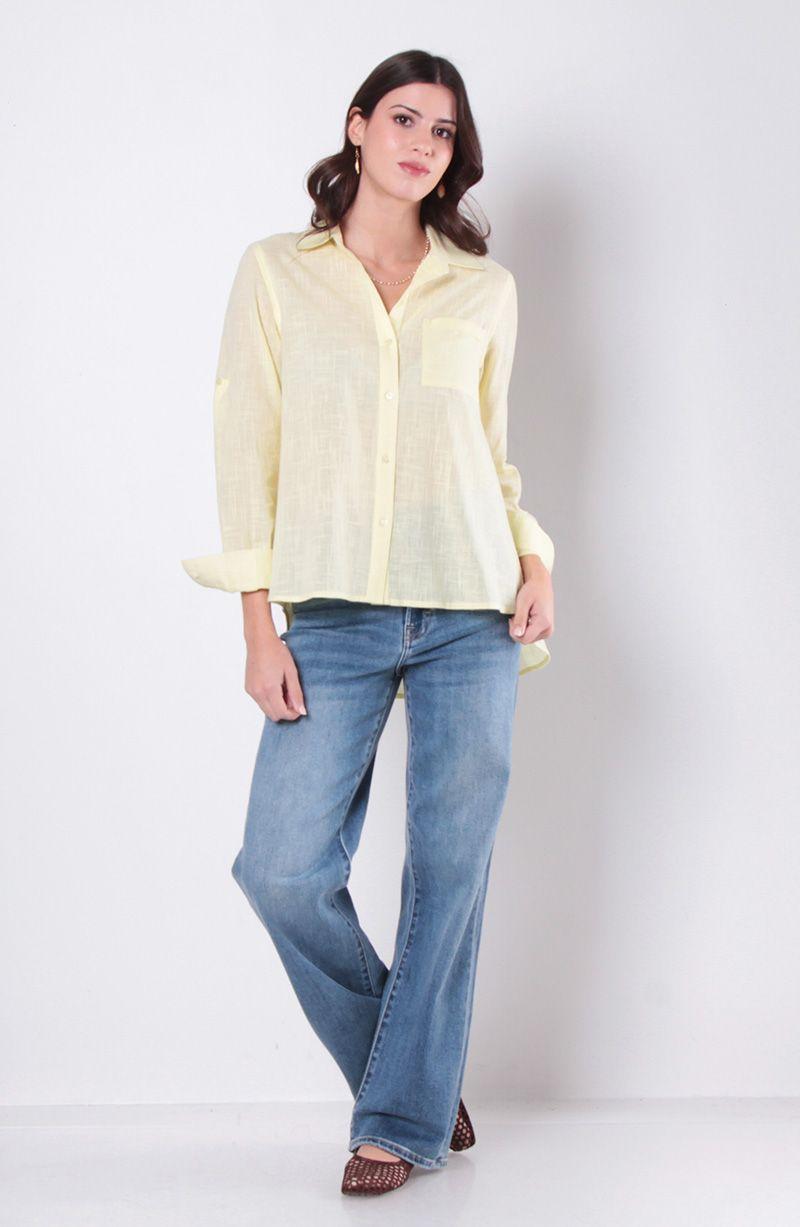 Blusa Manga Larga Abotonada En Delantero Y Bolsillo-3