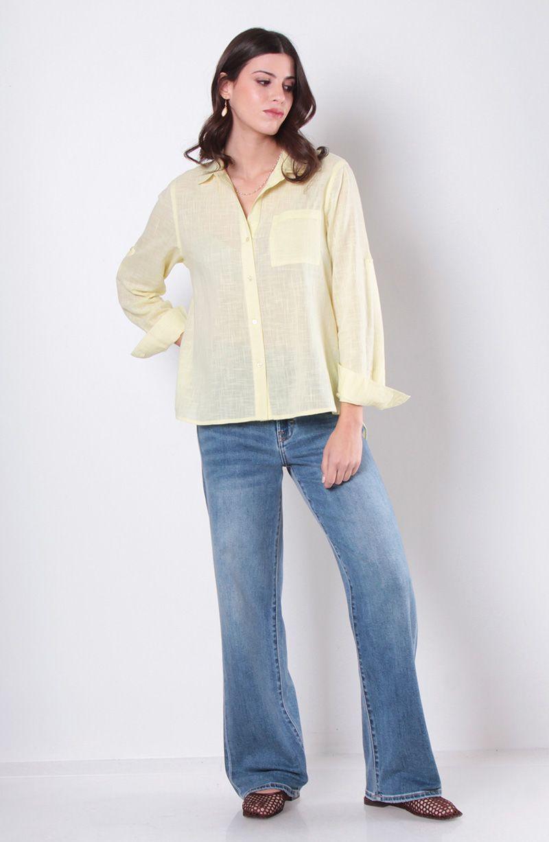 Blusa Manga Larga Abotonada En Delantero Y Bolsillo-5