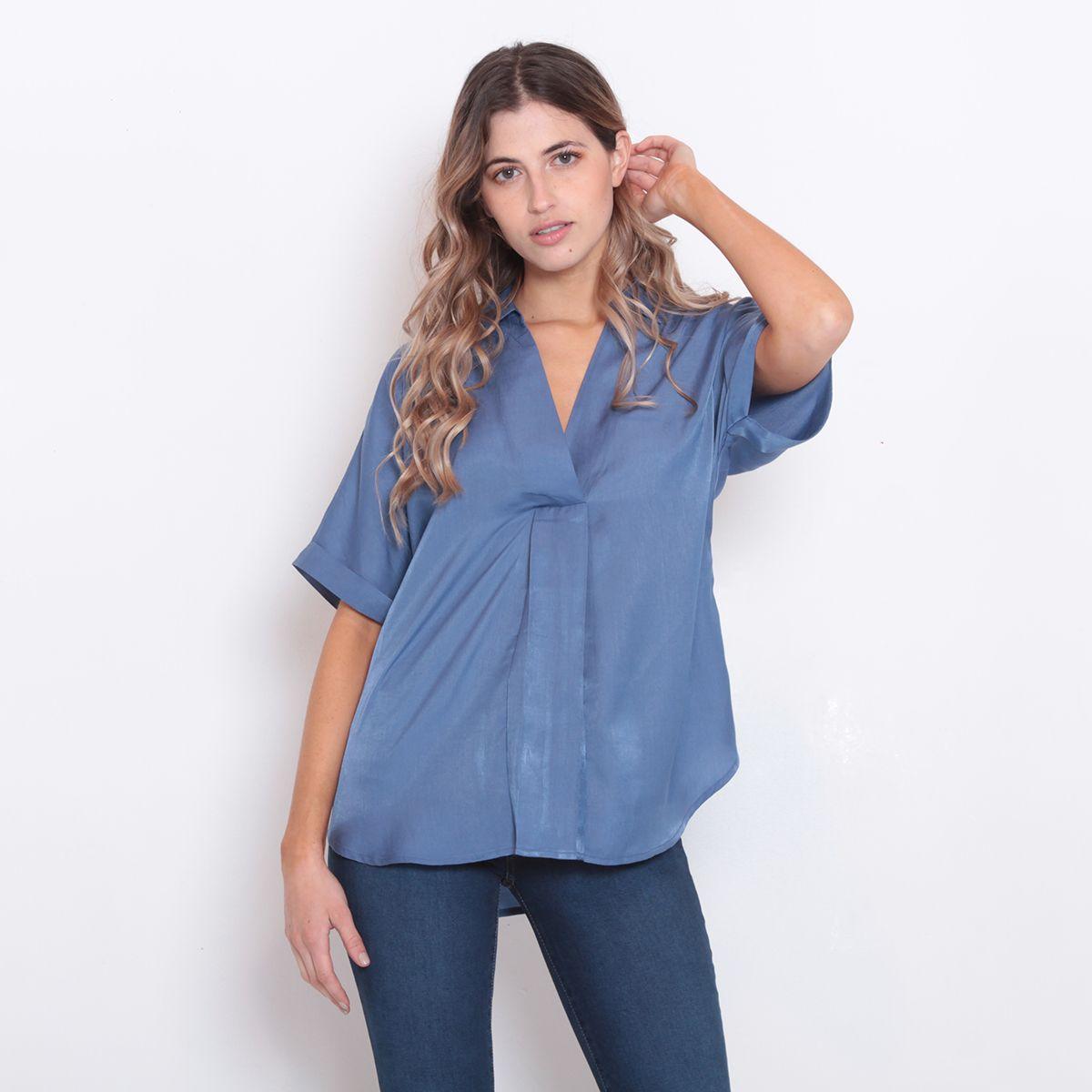 Blusa Abotonada Manga Corta Cuello Camisero-0