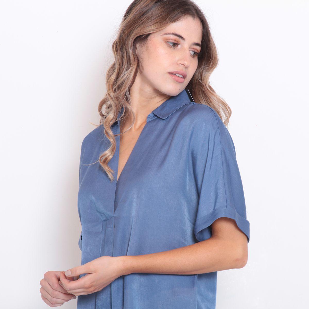 Blusa Abotonada Manga Corta Cuello Camisero-1