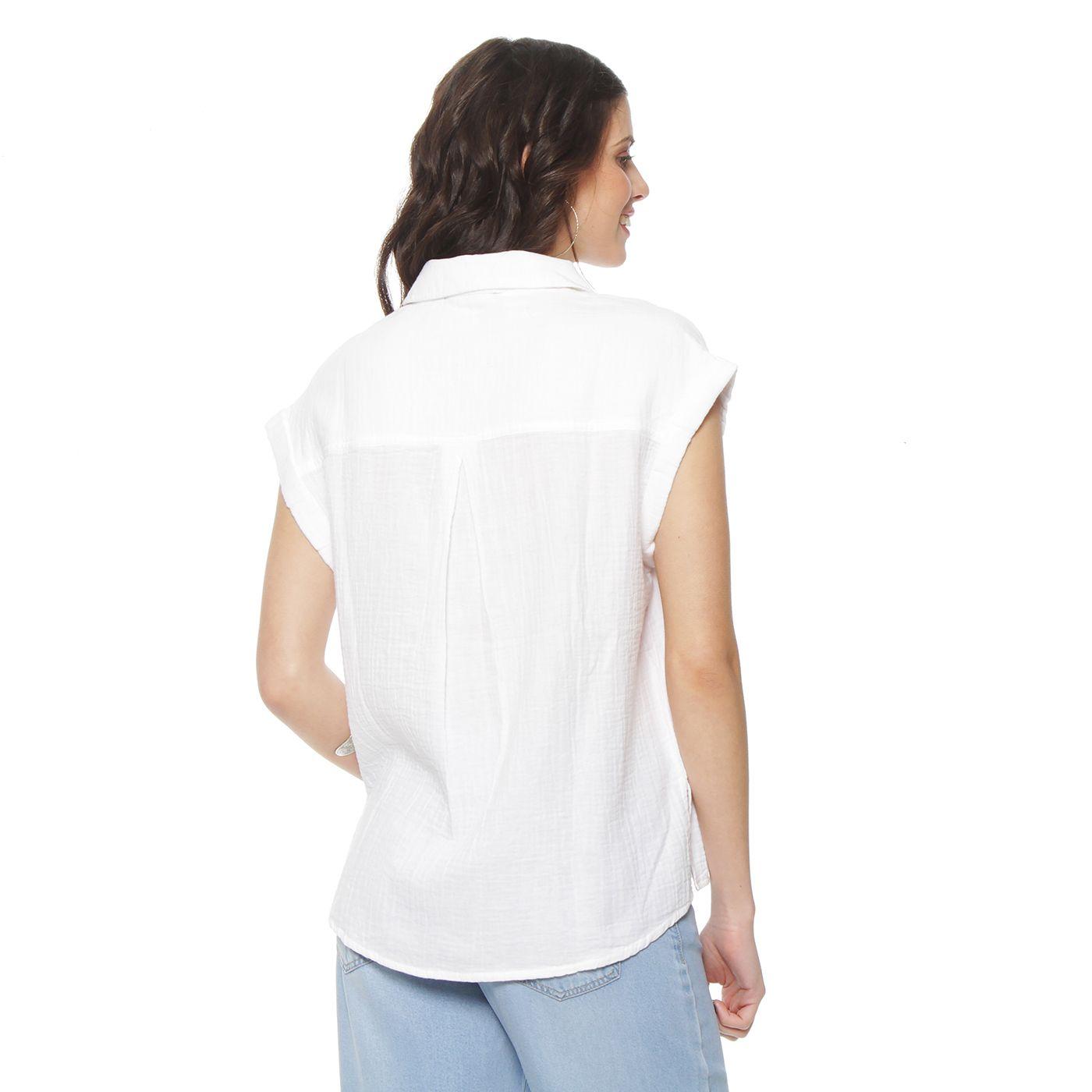 Blusa Manga Corta Solido Abotonada En El Delnatero-5
