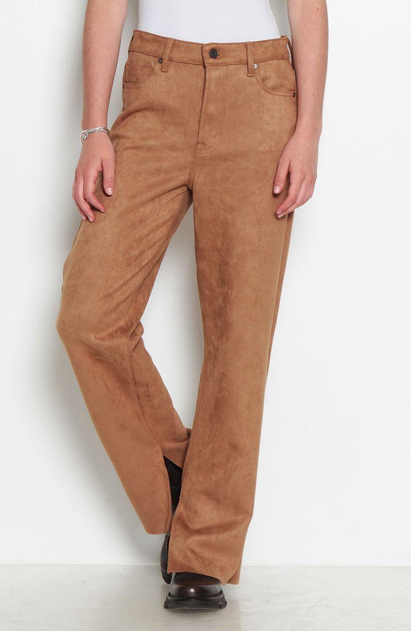 Pantalon Suede Recto Tiro Alto Pretina Basica    1 Boton-0
