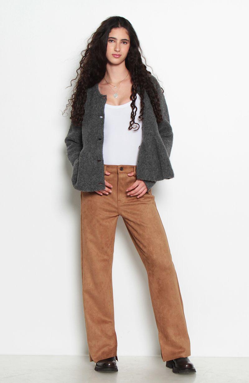 Pantalon Suede Recto Tiro Alto Pretina Basica    1 Boton-7