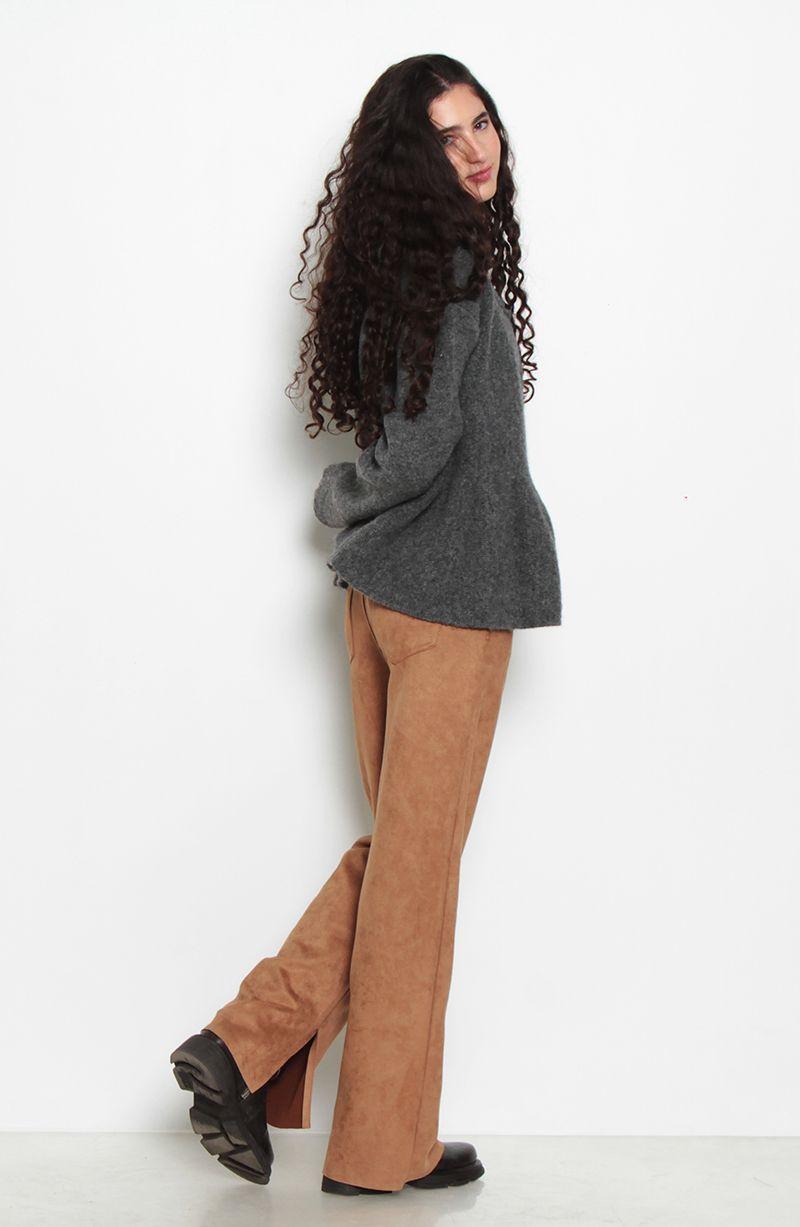 Pantalon Suede Recto Tiro Alto Pretina Basica    1 Boton-8