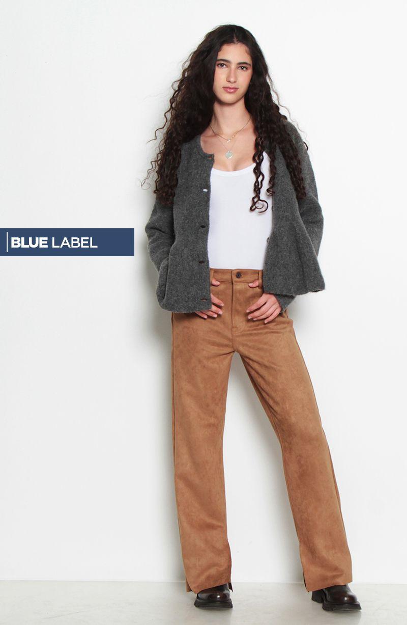 Pantalon Suede Recto Tiro Alto Pretina Basica    1 Boton-0