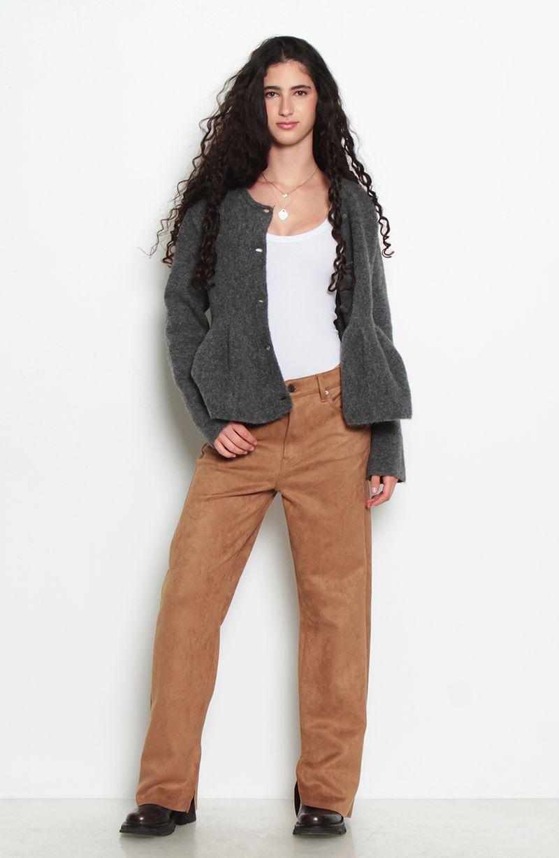 Pantalon Suede Recto Tiro Alto Pretina Basica    1 Boton-4