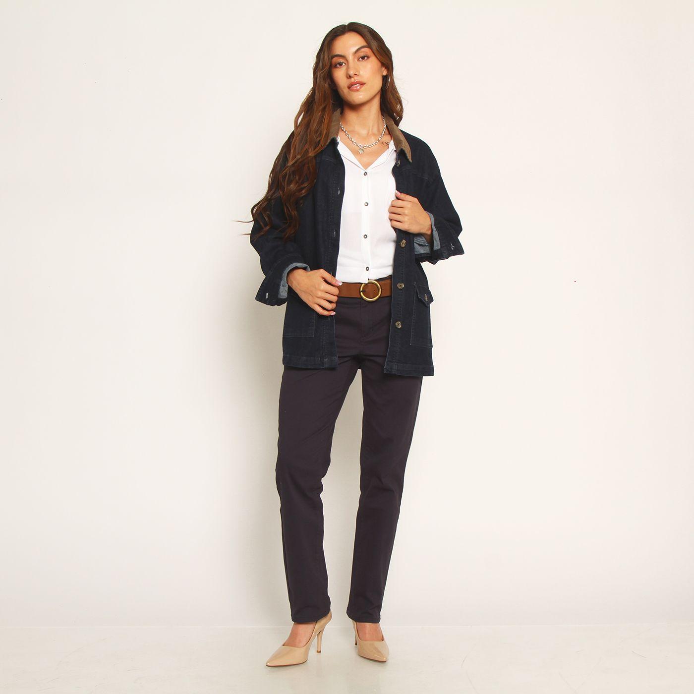 Chaqueta Manga Larga Denim Con Bolsillos Y Cuello-3