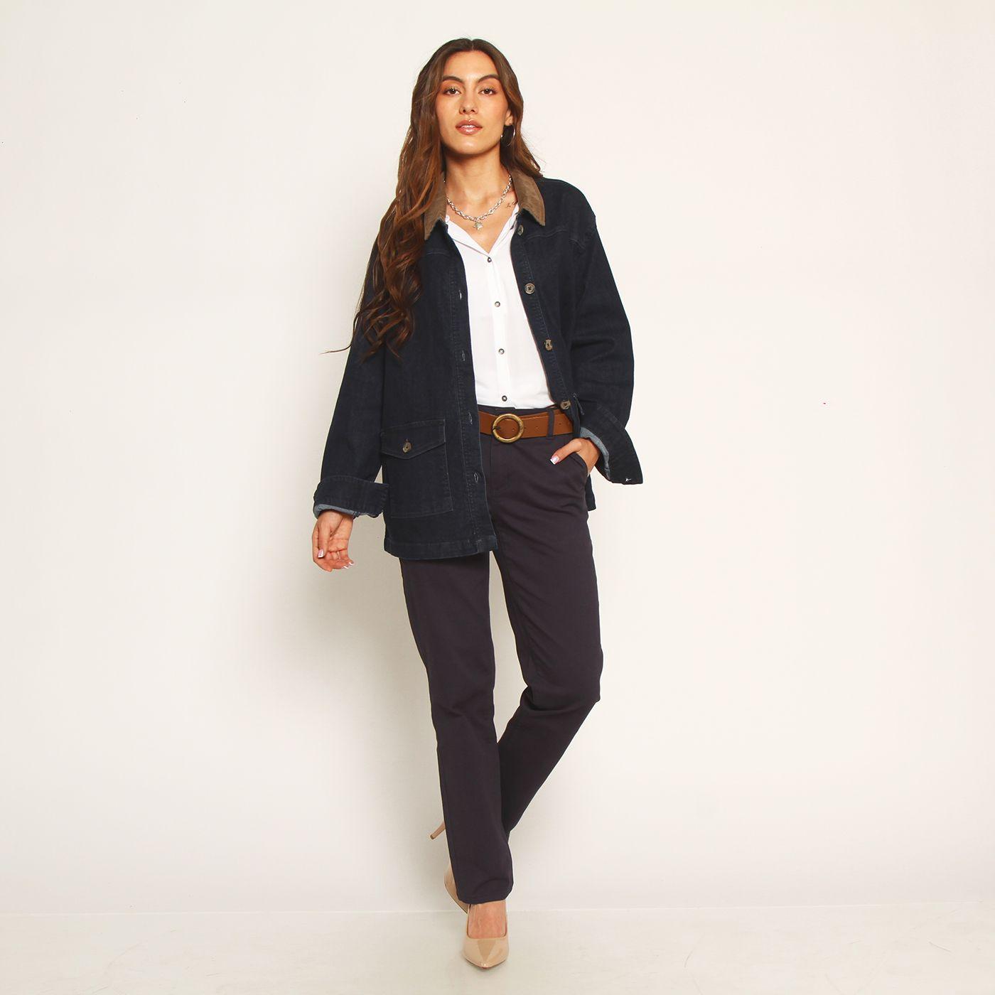 Chaqueta Manga Larga Denim Con Bolsillos Y Cuello-5