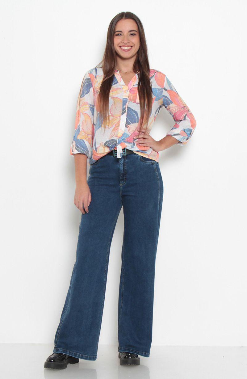 Blusa Manga Larga Estampada Abotonada En Delantero Con Bolsillo-6