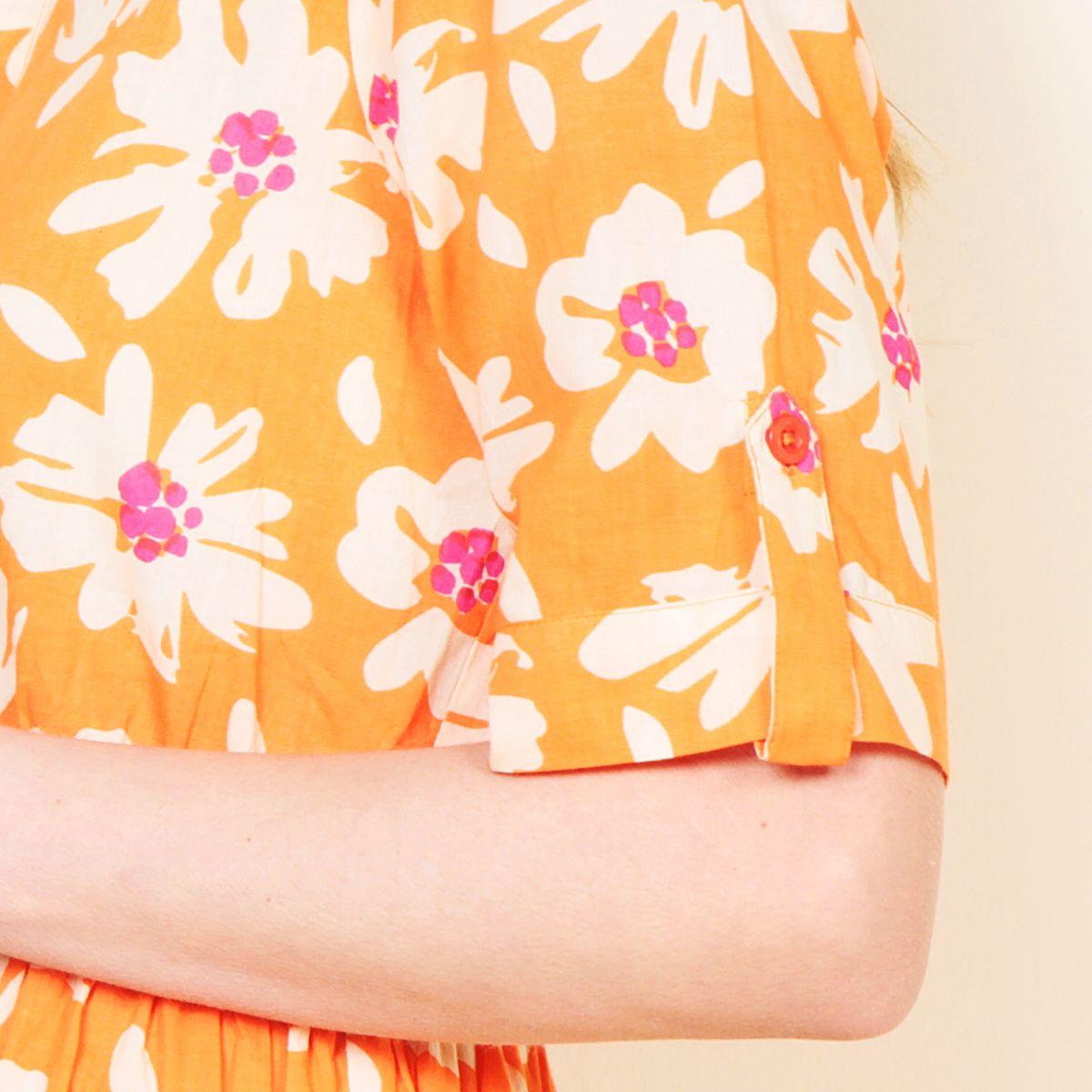 Vestido Manga Corta Estampado Abotonado En El Frente-5