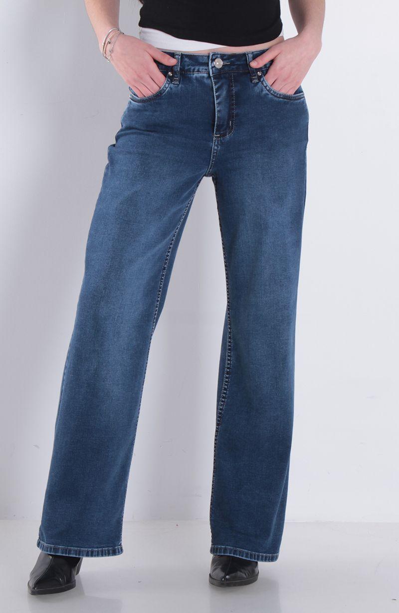 Jeans Wide Leg Tiro Alto Pretina Basica 1 Boton-0