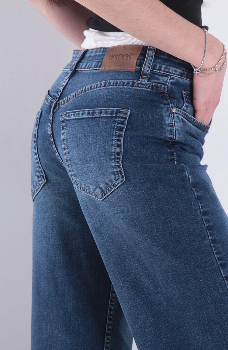 Jeans Wide Leg Tiro Alto Pretina Basica 1 Boton-6