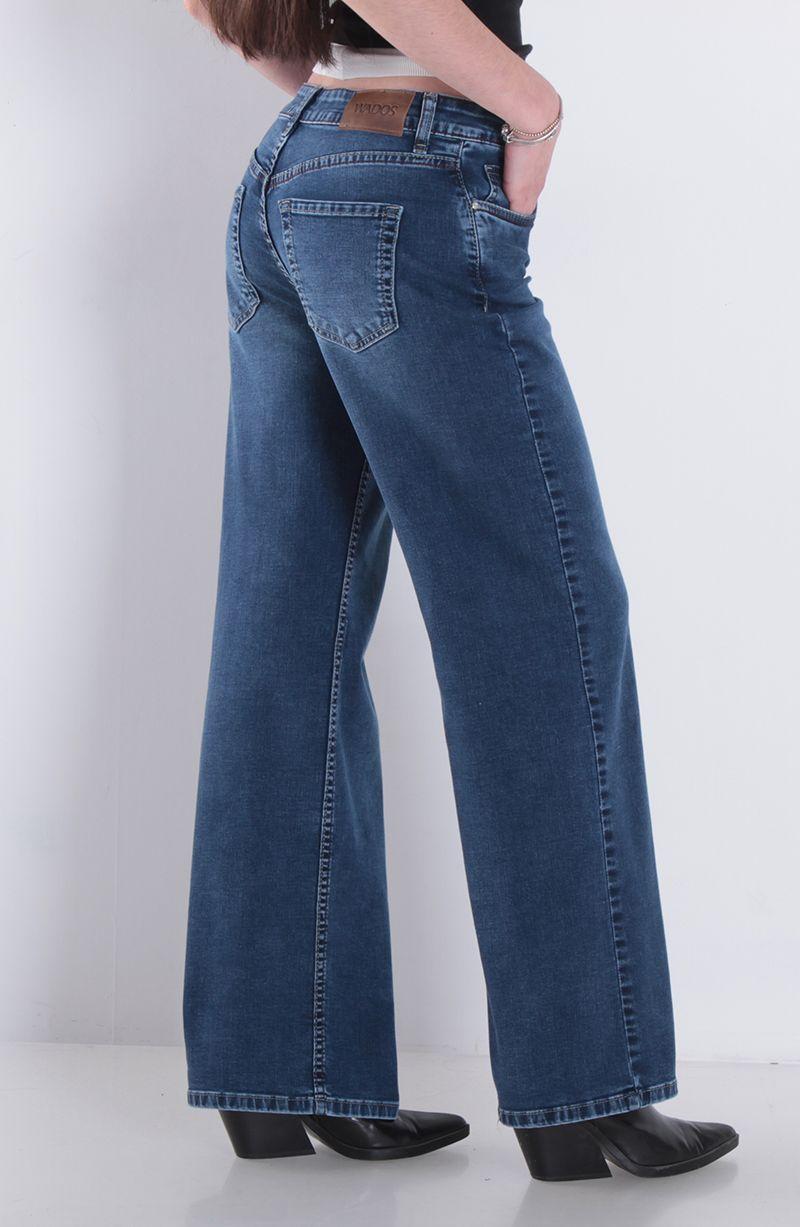 Jeans Wide Leg Tiro Alto Pretina Basica 1 Boton-7