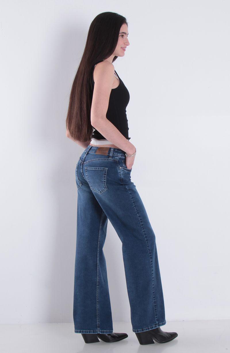 Jeans Wide Leg Tiro Alto Pretina Basica 1 Boton-8