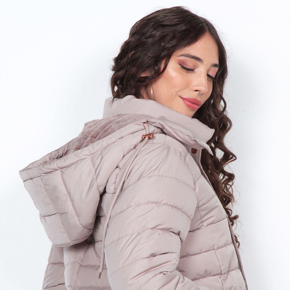 Parka Larga Manga Larga Con Capucha Solida-1