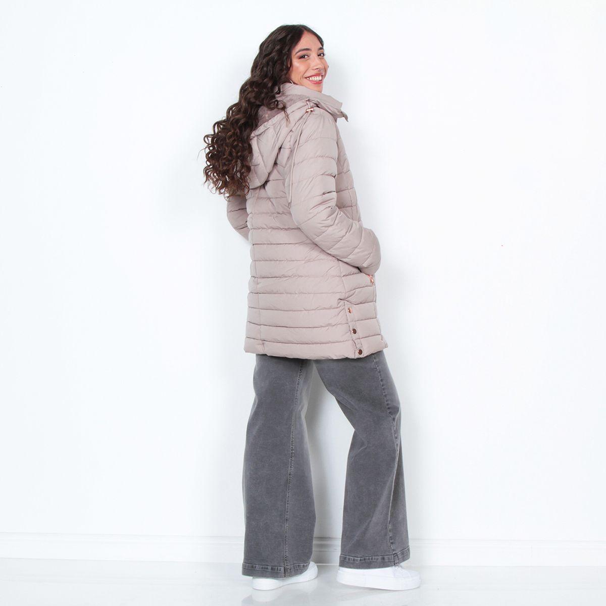 Parka Larga Manga Larga Con Capucha Solida-9