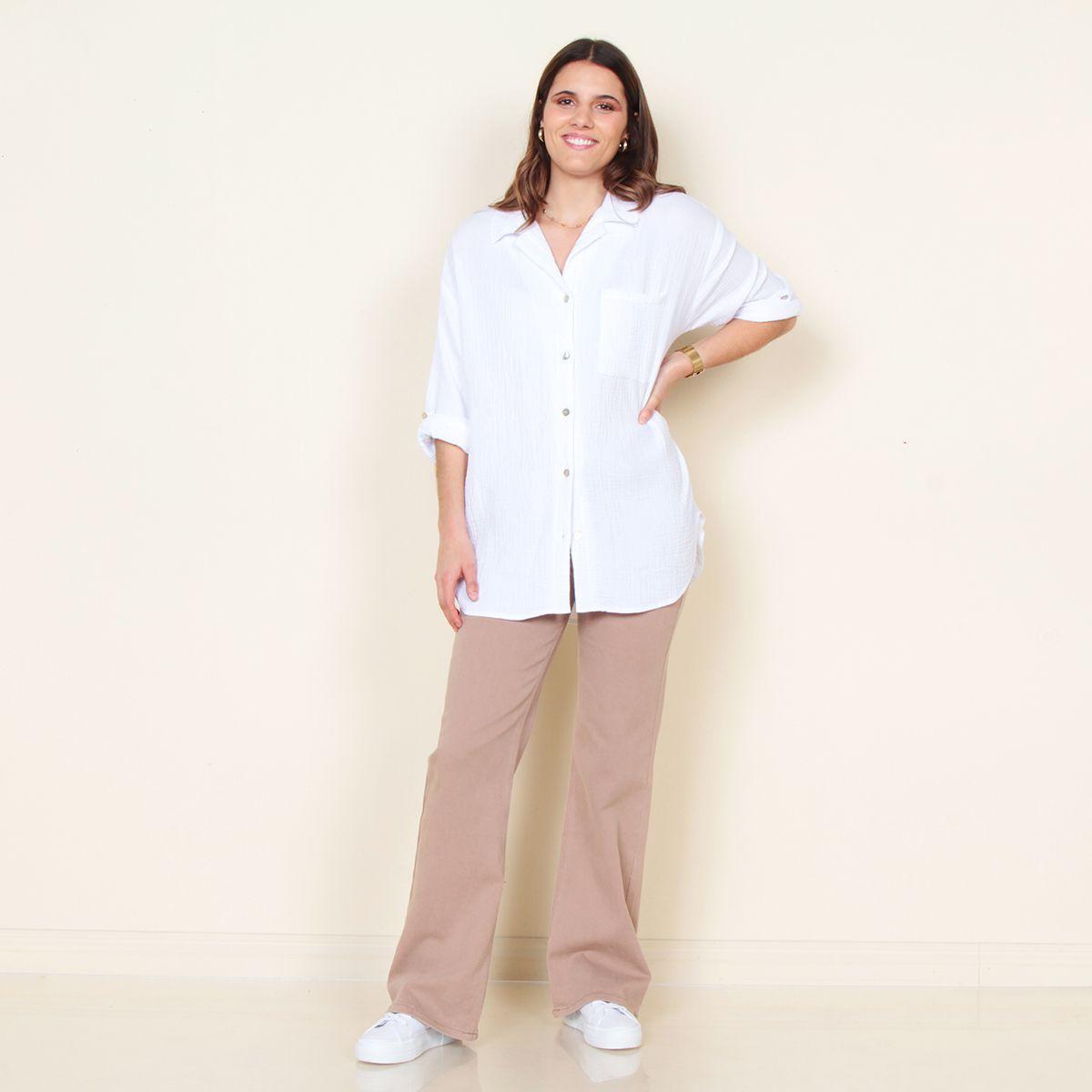 Blusa Manga Larga Solida Abotonada En El Delantero Y Bolsillo-4