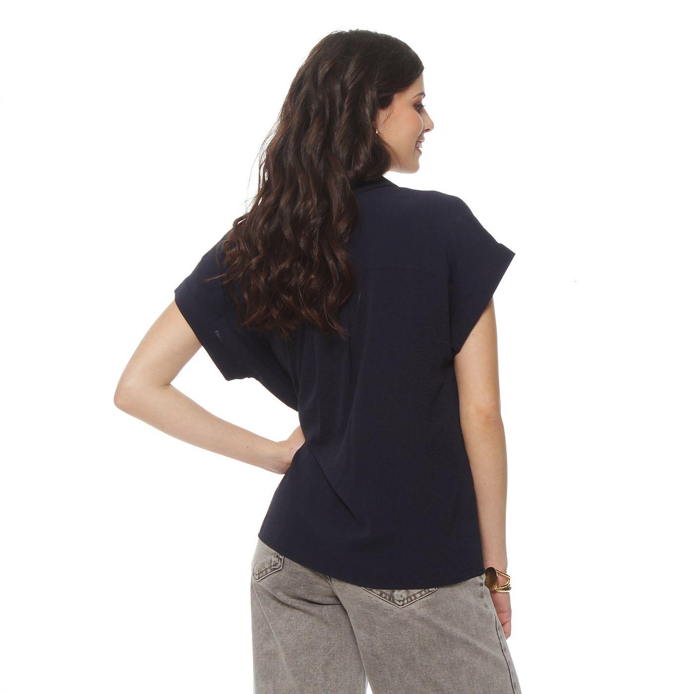 Blusa Manga Corta Con Cuello Abotonadaen Delantero Y Bolsillo-5
