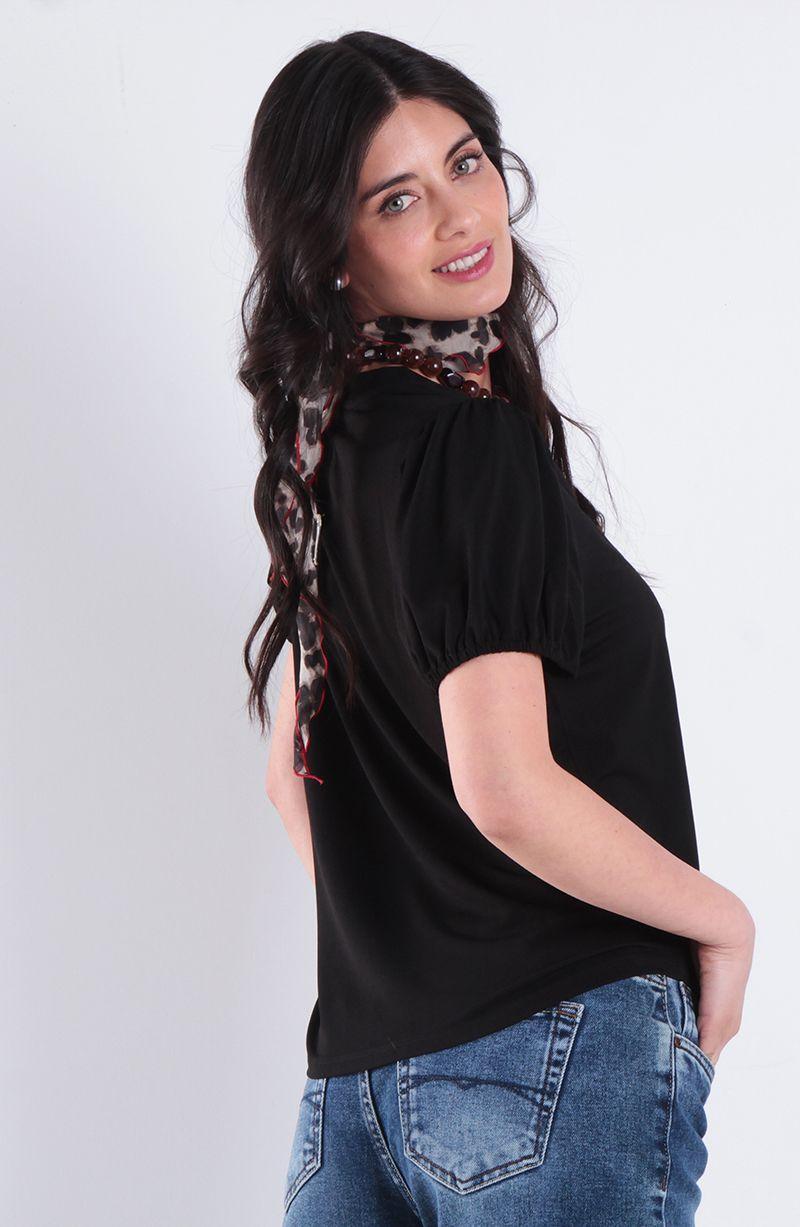 Polera Manga Corta Con Elastico Con Cuello En V Y Botones-4