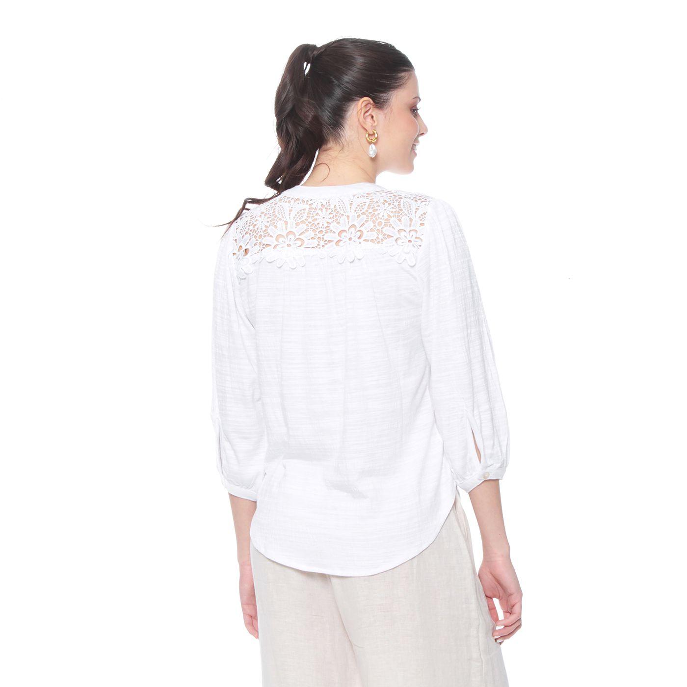 Blusa Manga 3/4 Con  Brodery En Delantero Y Espalda Escote V-6