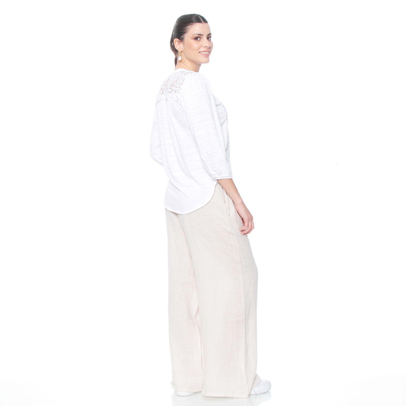 Blusa Manga 3/4 Con  Brodery En Delantero Y Espalda Escote V-7