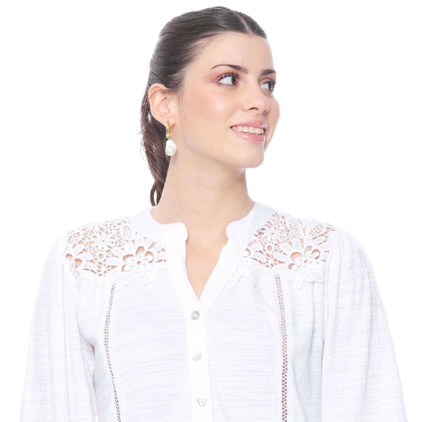 Blusa Manga 3/4 Con  Brodery En Delantero Y Espalda Escote V-3