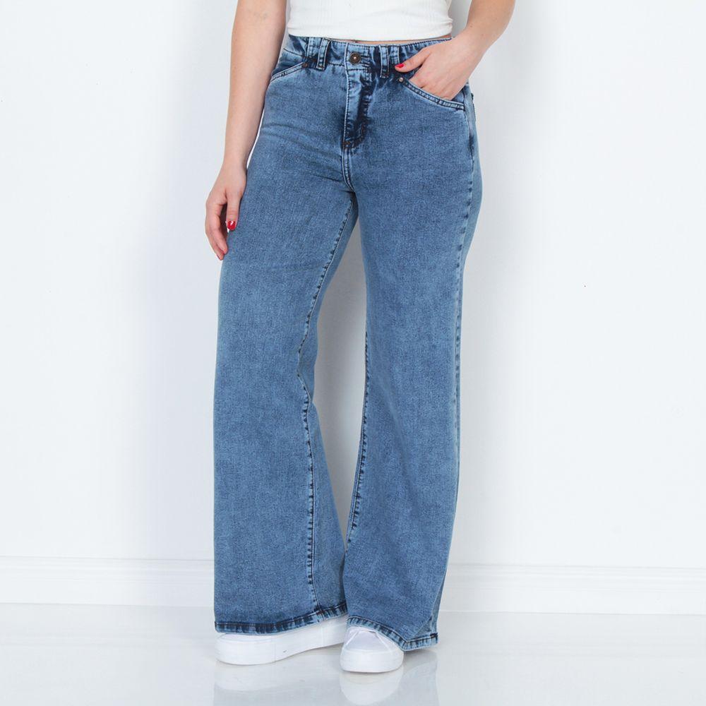 Jeans  Wide Leg Tiro Alto Pretina Interna 1 Boton-0