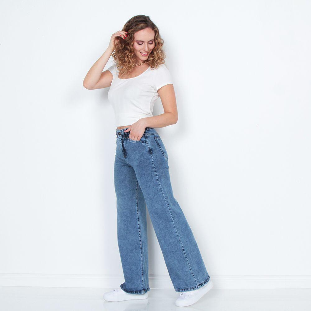 Jeans  Wide Leg Tiro Alto Pretina Interna 1 Boton-3