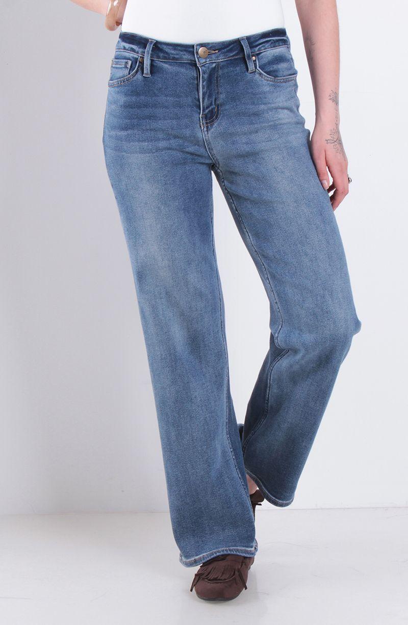 Jeans Wide Leg Tiro Medio Pretina Basica 1 Boton-4