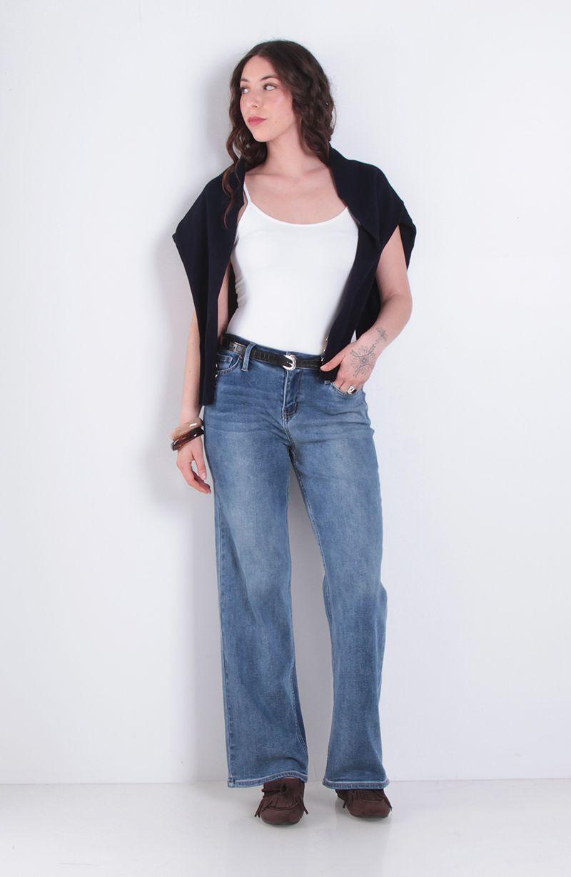 Jeans Wide Leg Tiro Medio Pretina Basica 1 Boton-8