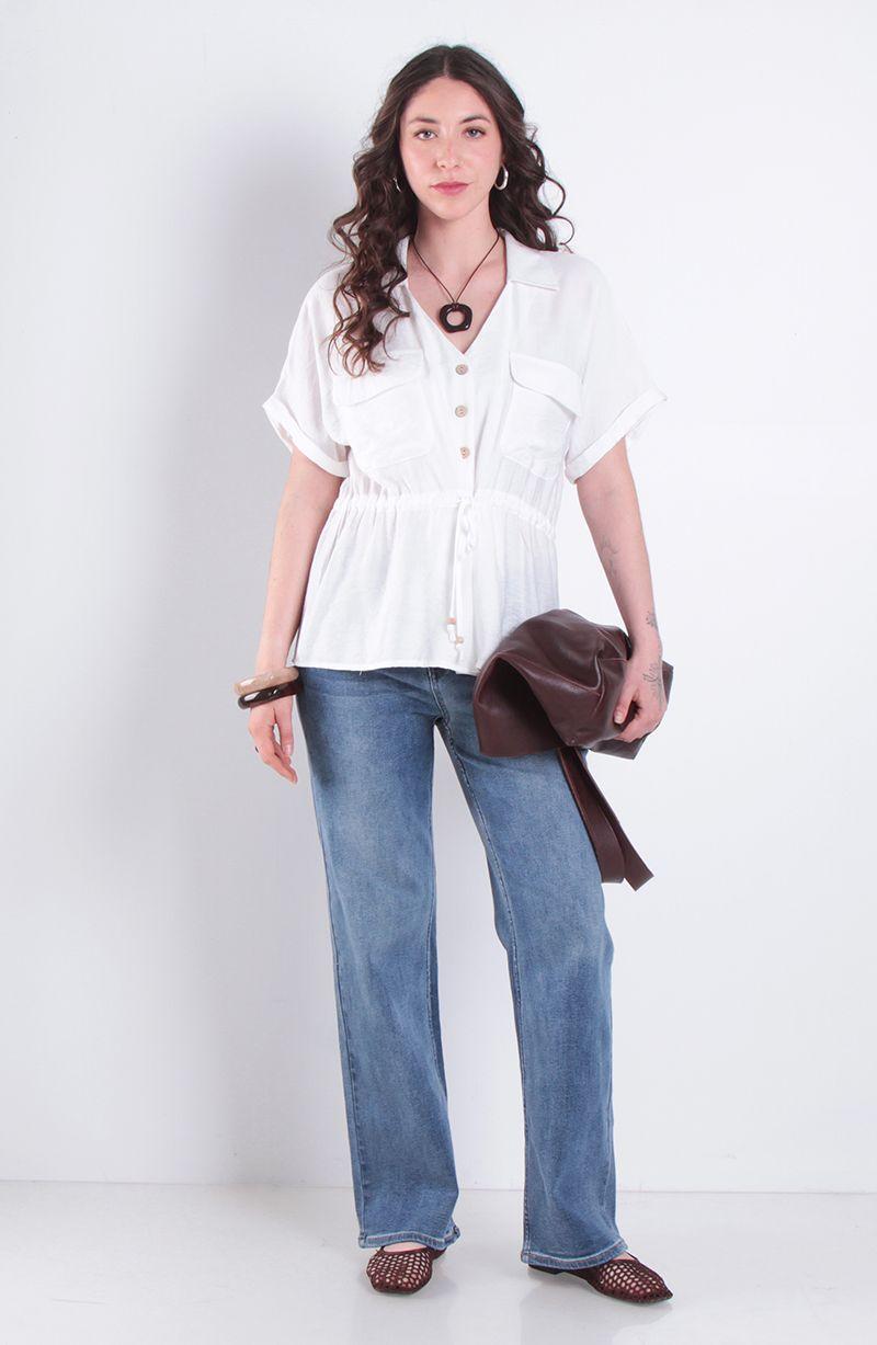 Jeans Wide Leg Tiro Medio Pretina Basica 1 Boton-9