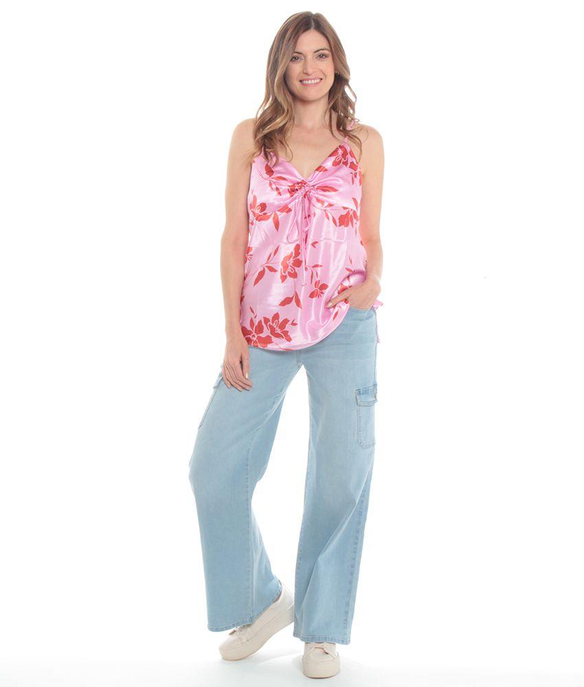 Blusa Sin Manga Pabilo Estampado Escote Con Detalle-0