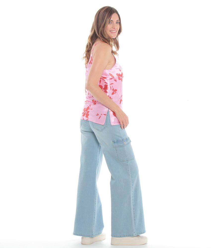 Blusa Sin Manga Pabilo Estampado Escote Con Detalle-3