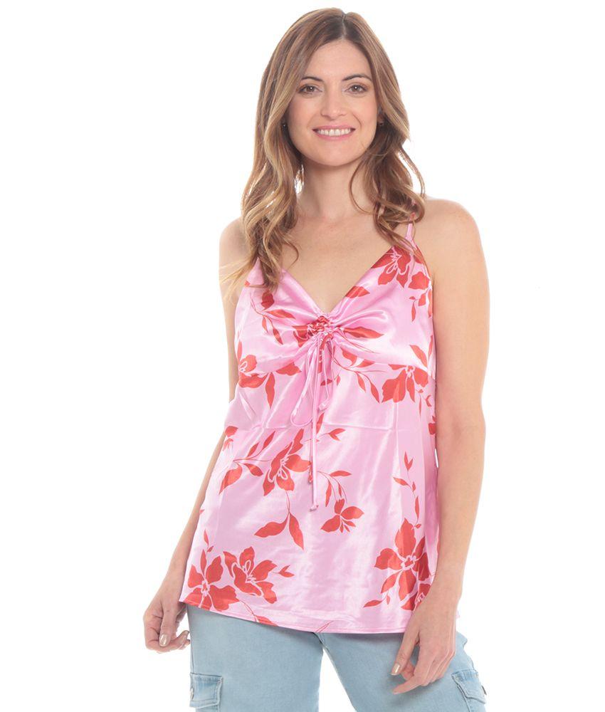 Blusa Sin Manga Pabilo Estampado Escote Con Detalle-5