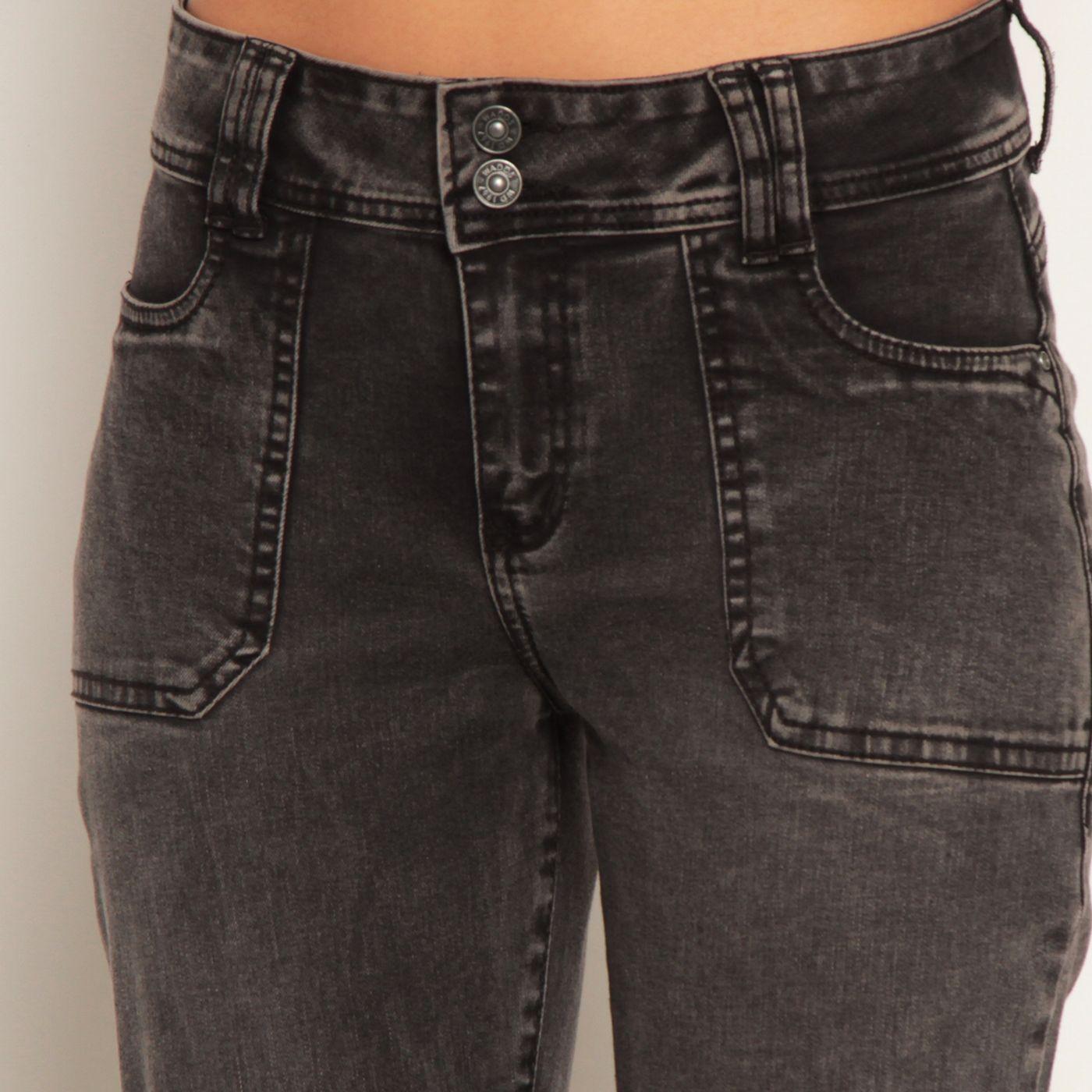 Jeans Cargo Flare Tiro Alto Pretina Media Dos Botones-1