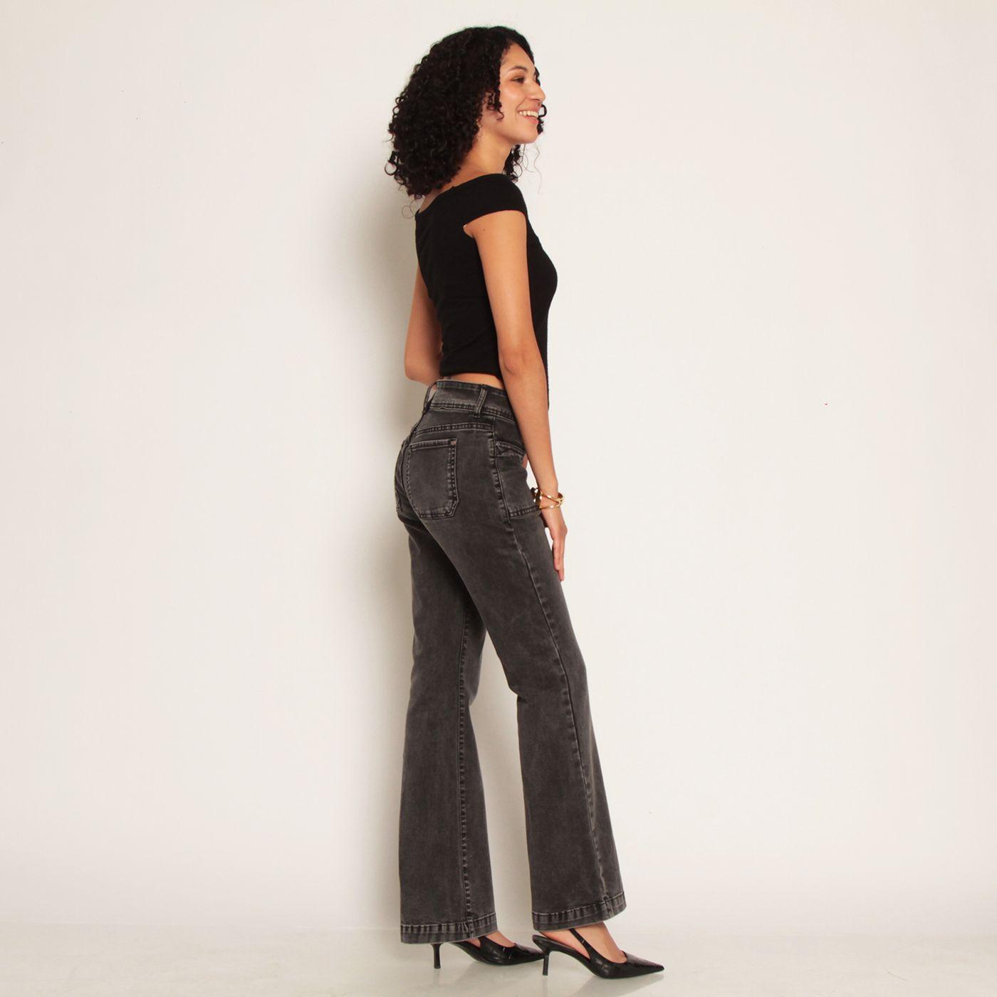 Jeans Cargo Flare Tiro Alto Pretina Media Dos Botones-5