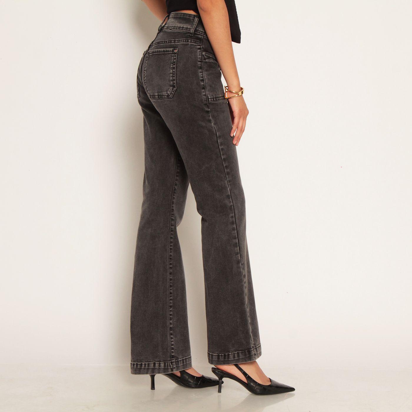 Jeans Cargo Flare Tiro Alto Pretina Media Dos Botones-7