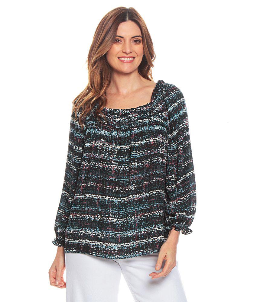 Blusa Manga Larga Estampada Escote Con Elastico-0