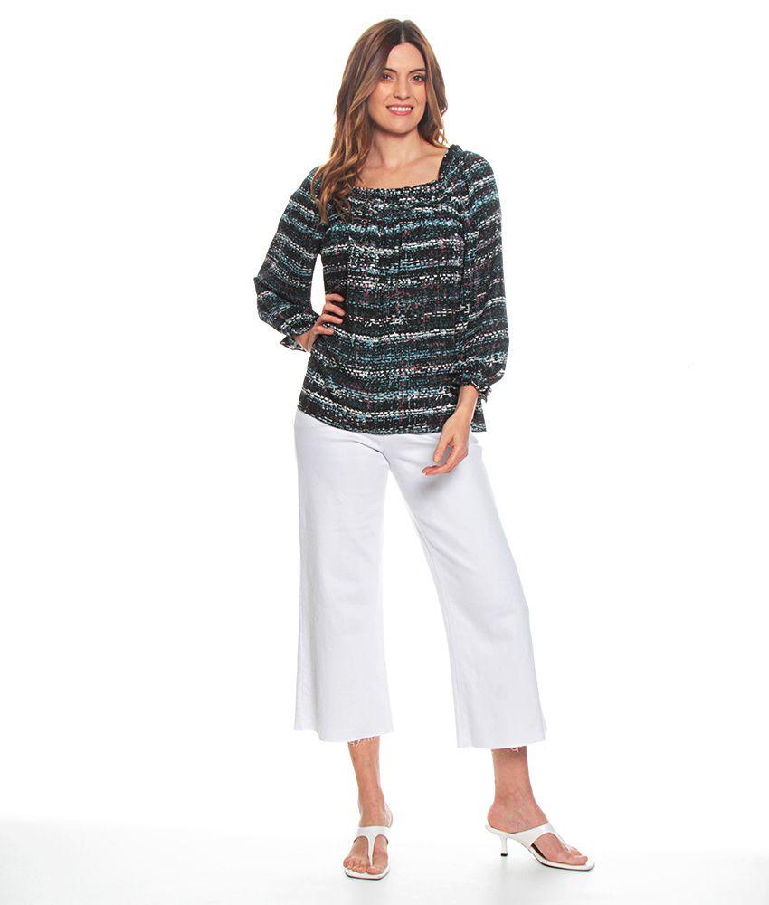 Blusa Manga Larga Estampada Escote Con Elastico-2