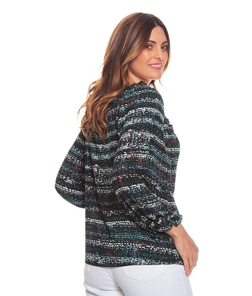Blusa Manga Larga Estampada Escote Con Elastico-3