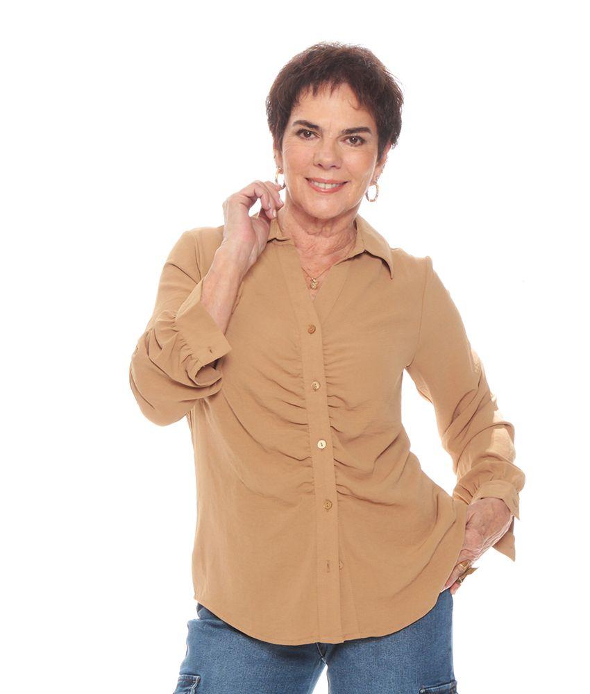 Blusa Escote V Manga Larga Abotonada En El Delantero-0