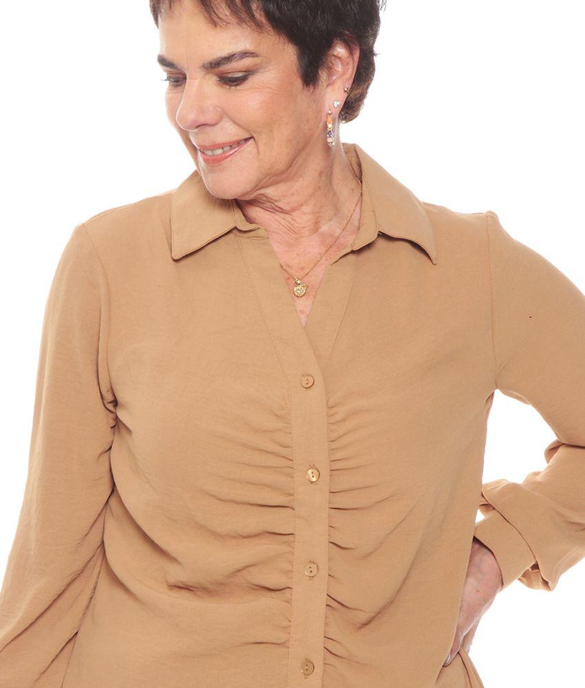 Blusa Escote V Manga Larga Abotonada En El Delantero-1